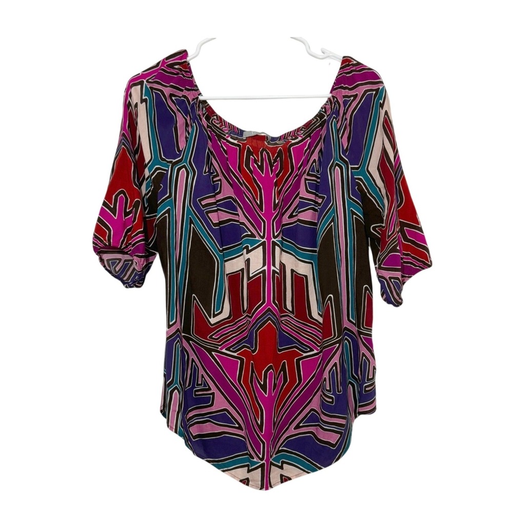 Tart Blouse Multicolor Geometric Print Rayon Scoop Neck Womens Medium T80344P593